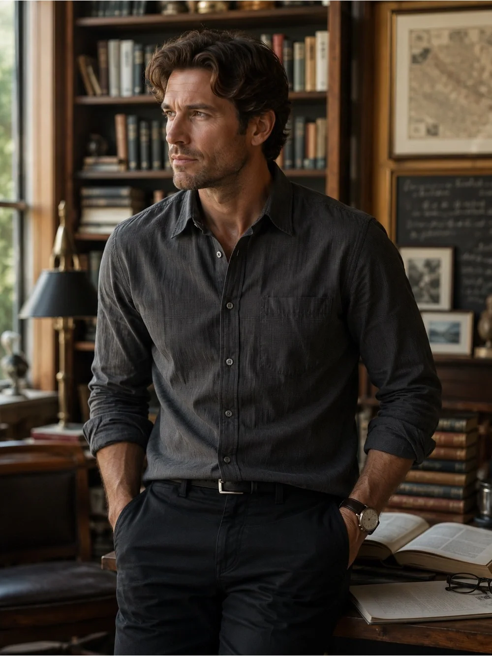 Banana Republic Charcoal Gray Long-Sleeve Button-Down Shirt